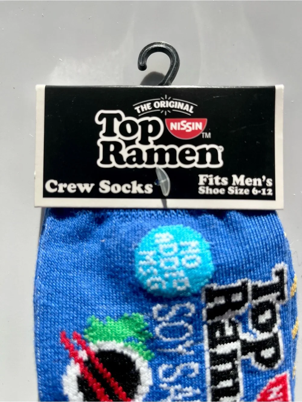Top Ramen Socks - Funny Unisex Novelty Food Socks - Blue - M 6-12 / W 8-14